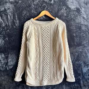 LL Bean Signature Cable Knit Fisherman Sweater Side Zip Cream Women's Size L
